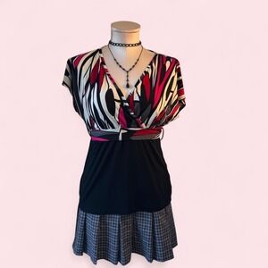 y2K Abstract Print Tie Waist‎ Blouse
